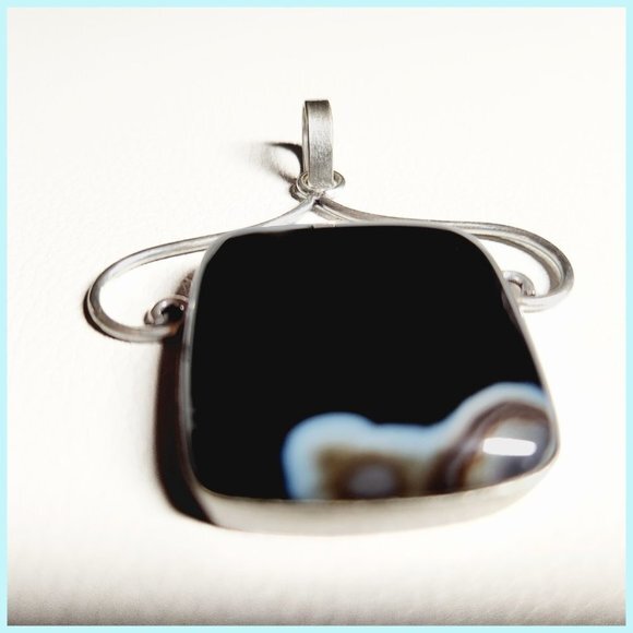 Black Onyx Square Pendant with 18" Sterling Necklace Artisan Crafted NEW - Picture 4 of 13